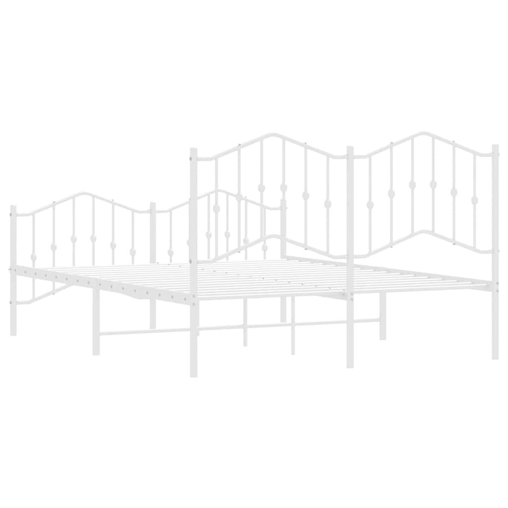 Metal Bed Frame without Mattress with Footboard White 135x190 cm Price