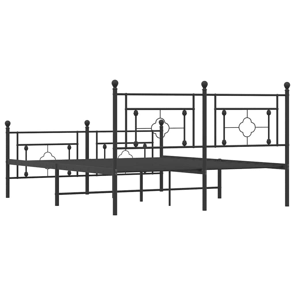 Metal Bed Frame without Mattress with Footboard Black 150x200 cm Price