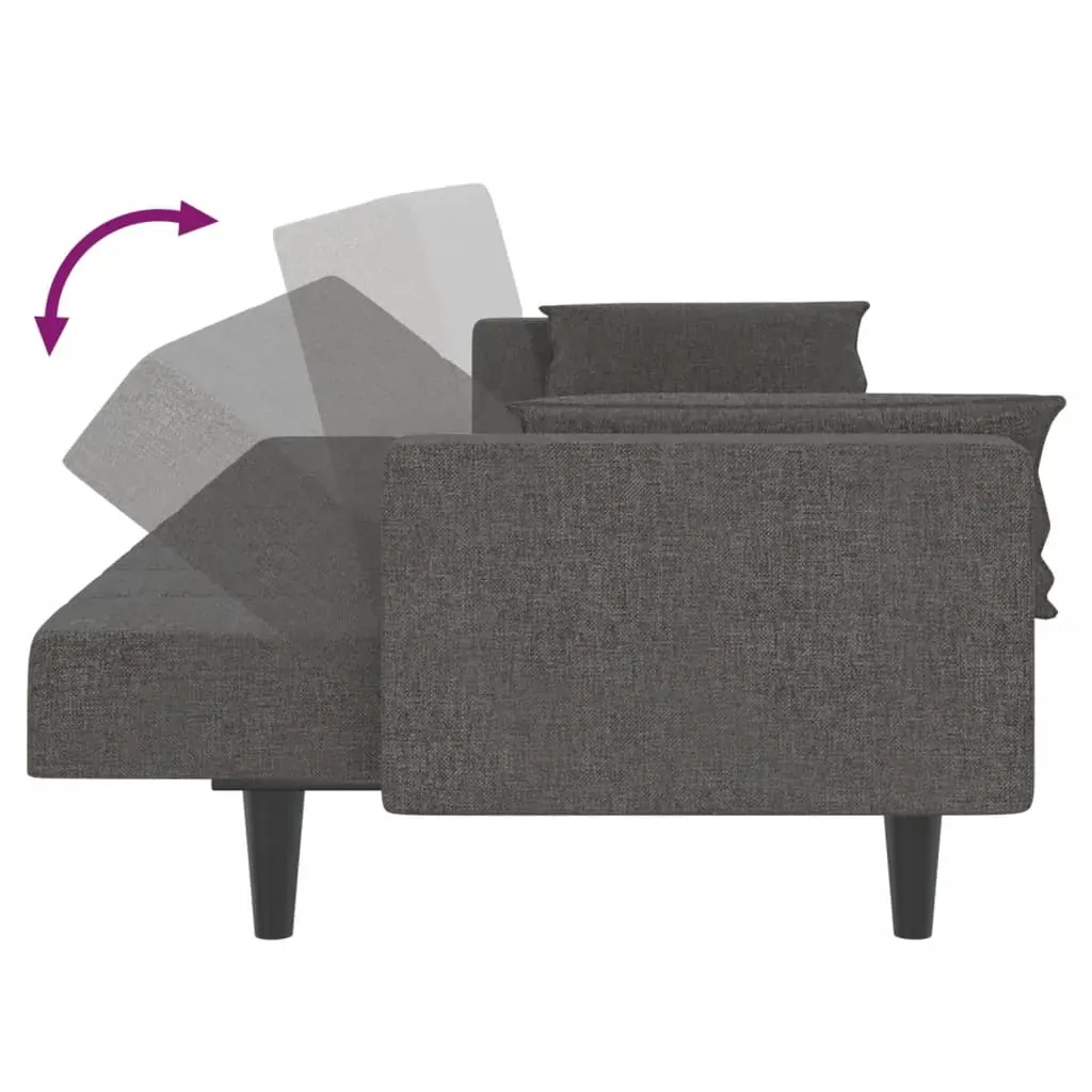 2-Seater Sofa Bed with Two Pillows Dark Grey Fabric Price