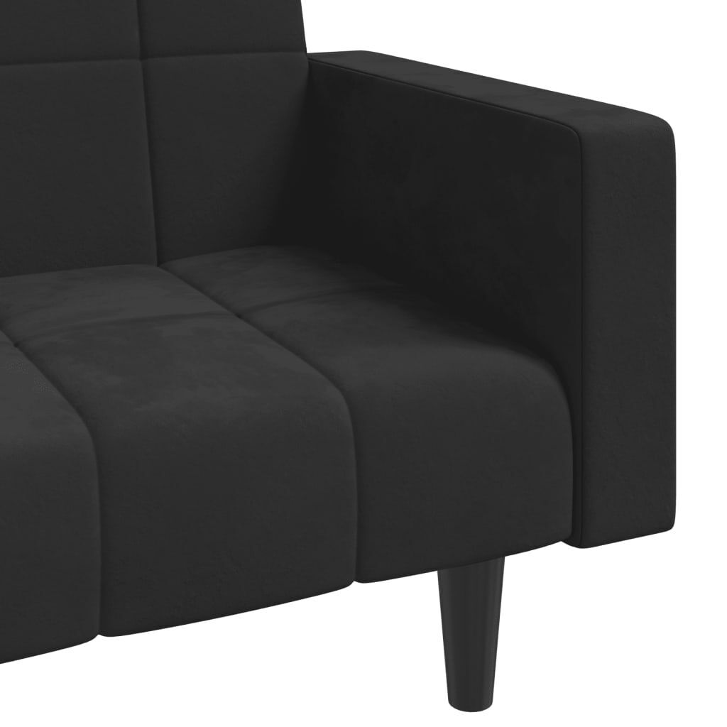 2-Seater Sofa Bed with Two Pillows Black Velvet Price