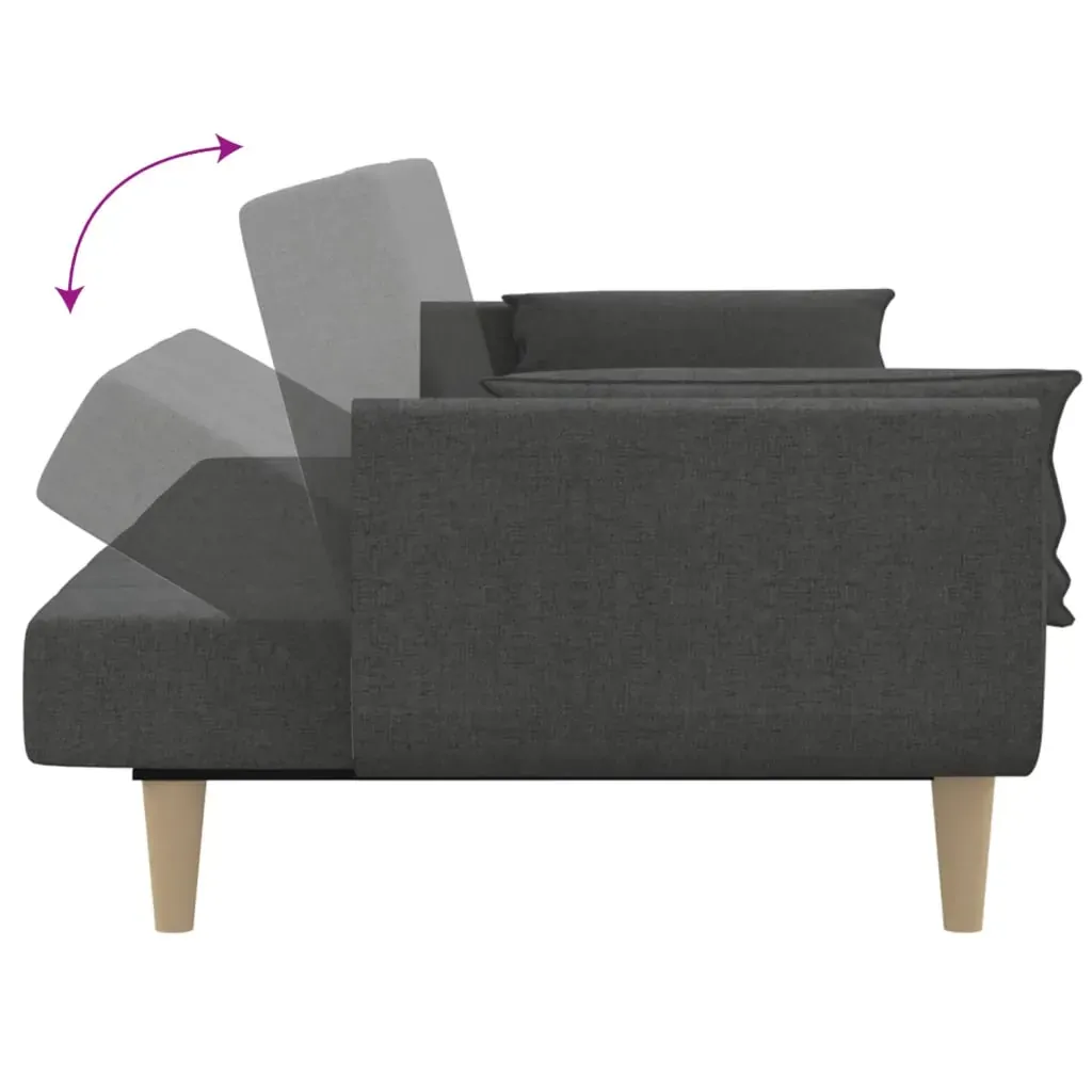 2-Seater Sofa Bed with Two Pillows Dark Grey Fabric Price