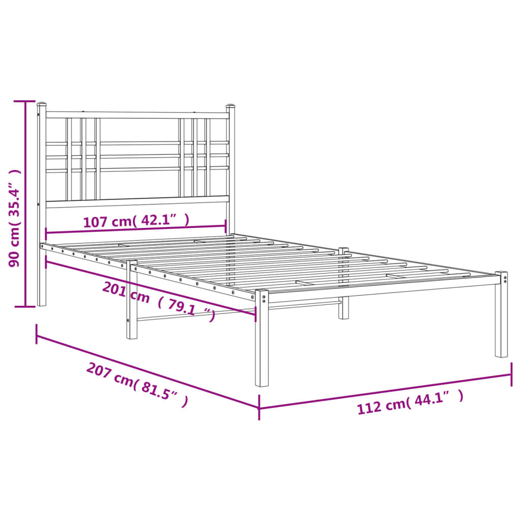 Metal Bed Frame without Mattress with Headboard Black 107x203 cm King Single Price
