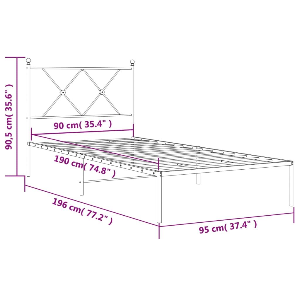 Metal Bed Frame without Mattress with Headboard Black 90x190 cm Price