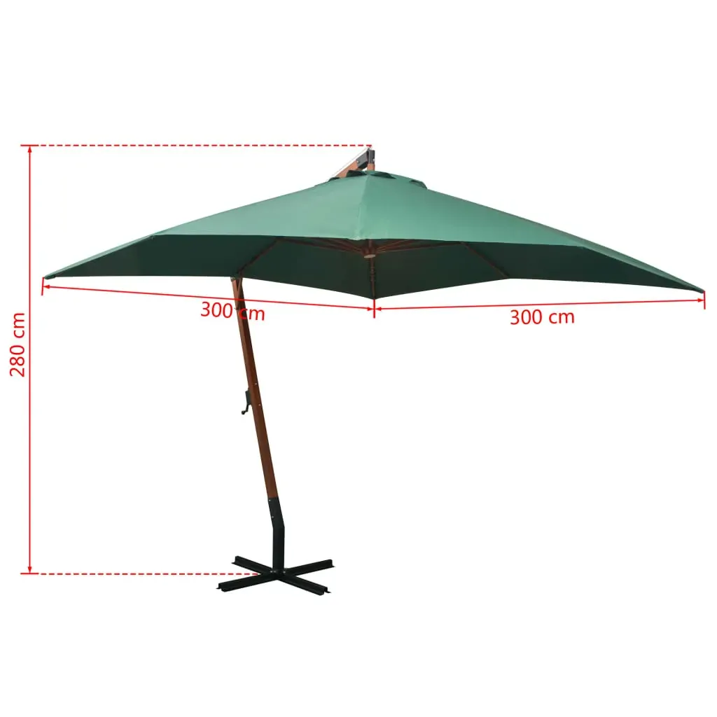 Hanging Garden Parasol 300x300 cm Wooden Pole Green Price