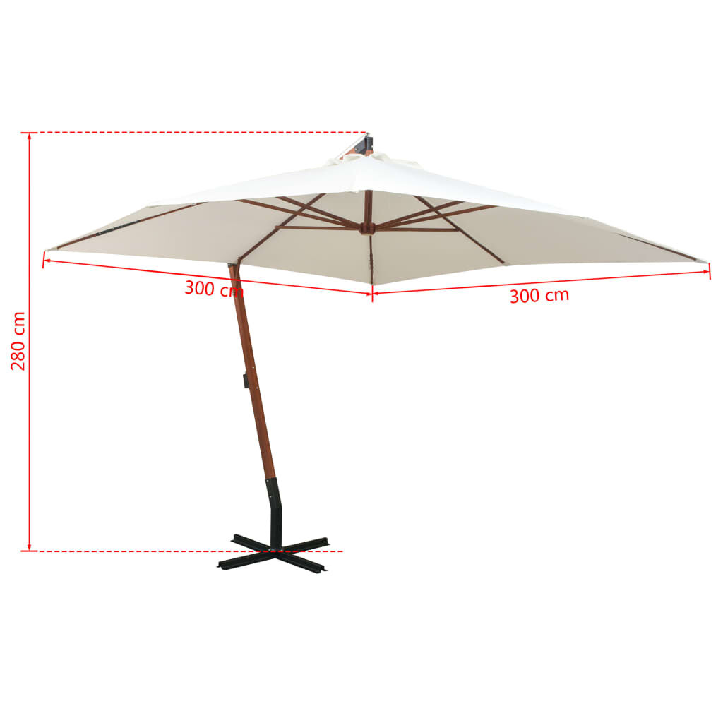 Hanging Garden Parasol 300x300 cm Wooden Pole White Price