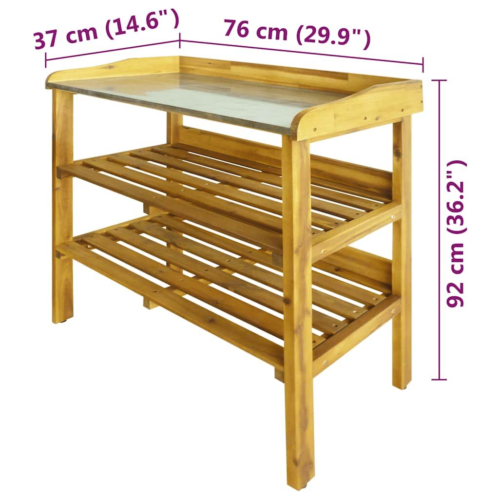 Potting Bench with 2 Shelves Solid Acacia Wood and Zinc Price