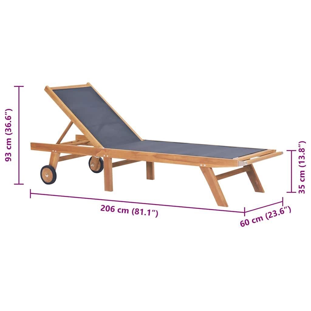 Folding Sun Lounger with Wheels Solid Teak and Textilene Price