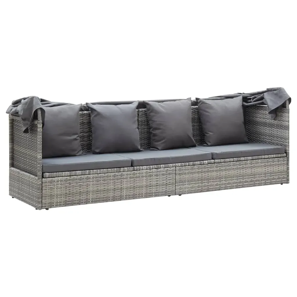 Garden Lounge Bed with Roof Mixed Grey Poly Rattan Price