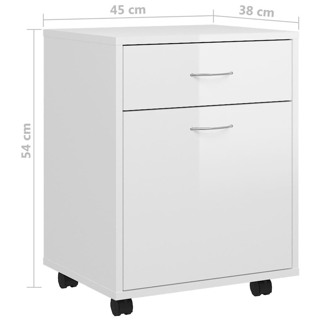 Rolling Cabinet High Gloss White 45x38x54 cm Engineered Wood Price
