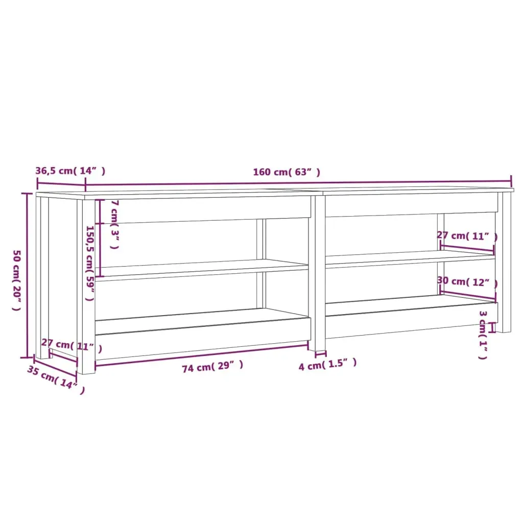 Shoe Bench 160x36.5x50 cm Solid Wood Pine Price