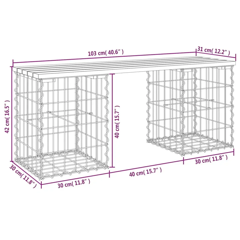 Garden Bench Gabion Design 103x31x42 cm Solid Wood Pine Price
