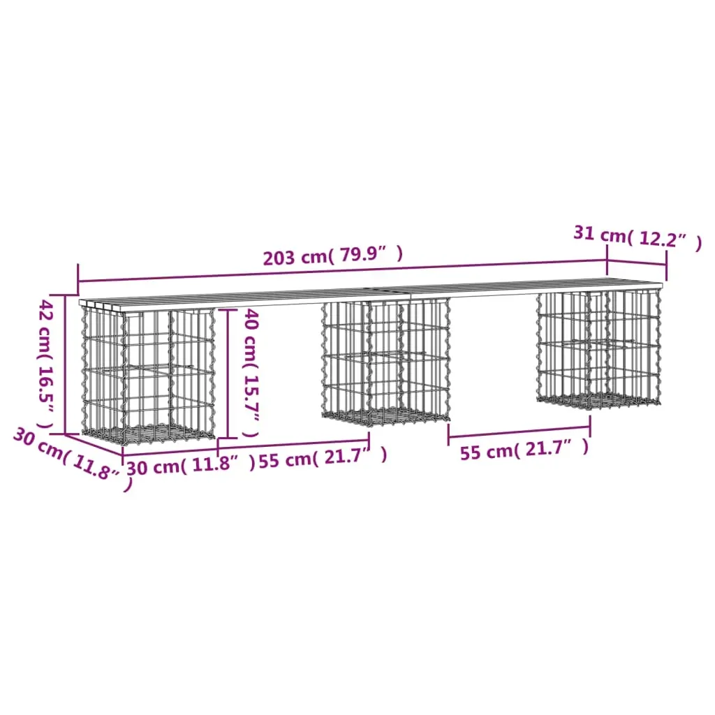 Garden Bench Gabion Design 203x31x42 cm Solid Wood Pine Price