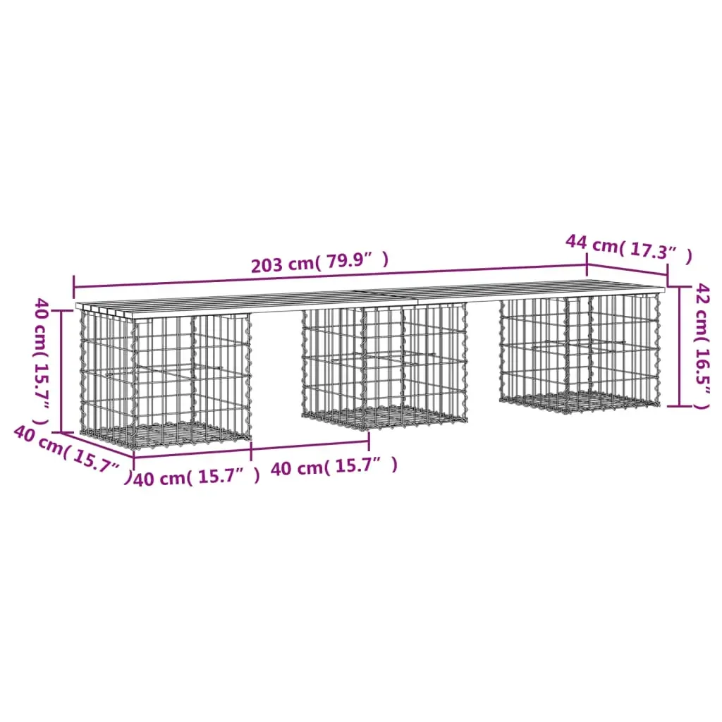 Garden Bench Gabion Design 203x44x42 cm Solid Wood Pine Price