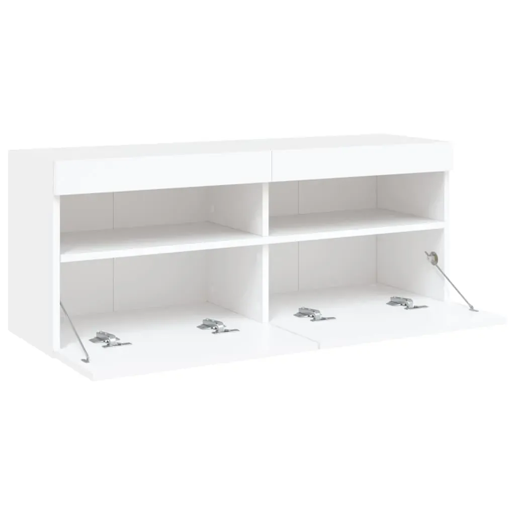 TV Wall Cabinet with LED Lights White 100x30x40 cm Price