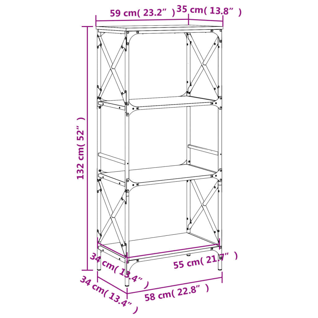 Bookcase 4-Tier Black 59x35x132 cm Engineered Wood Price