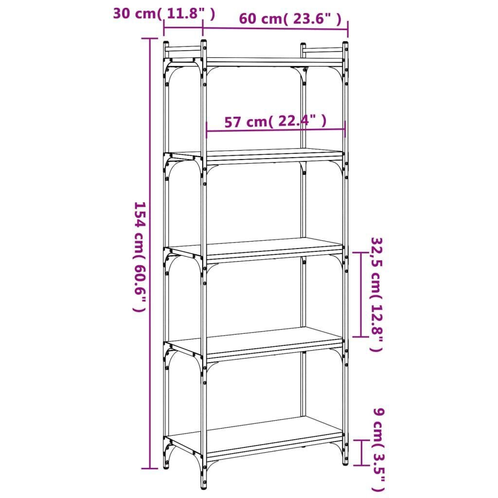 Bookcase 5-Tier Black 60x30x154 cm Engineered Wood Price