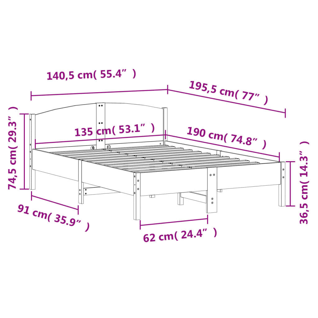 Bed Frame without Mattress 135x190 cm Solid Wood Pine Price