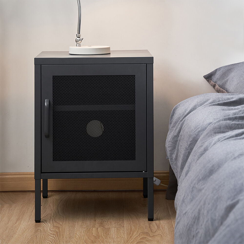 ArtissIn Bedside Table Mesh Door Cabinet - Black Price