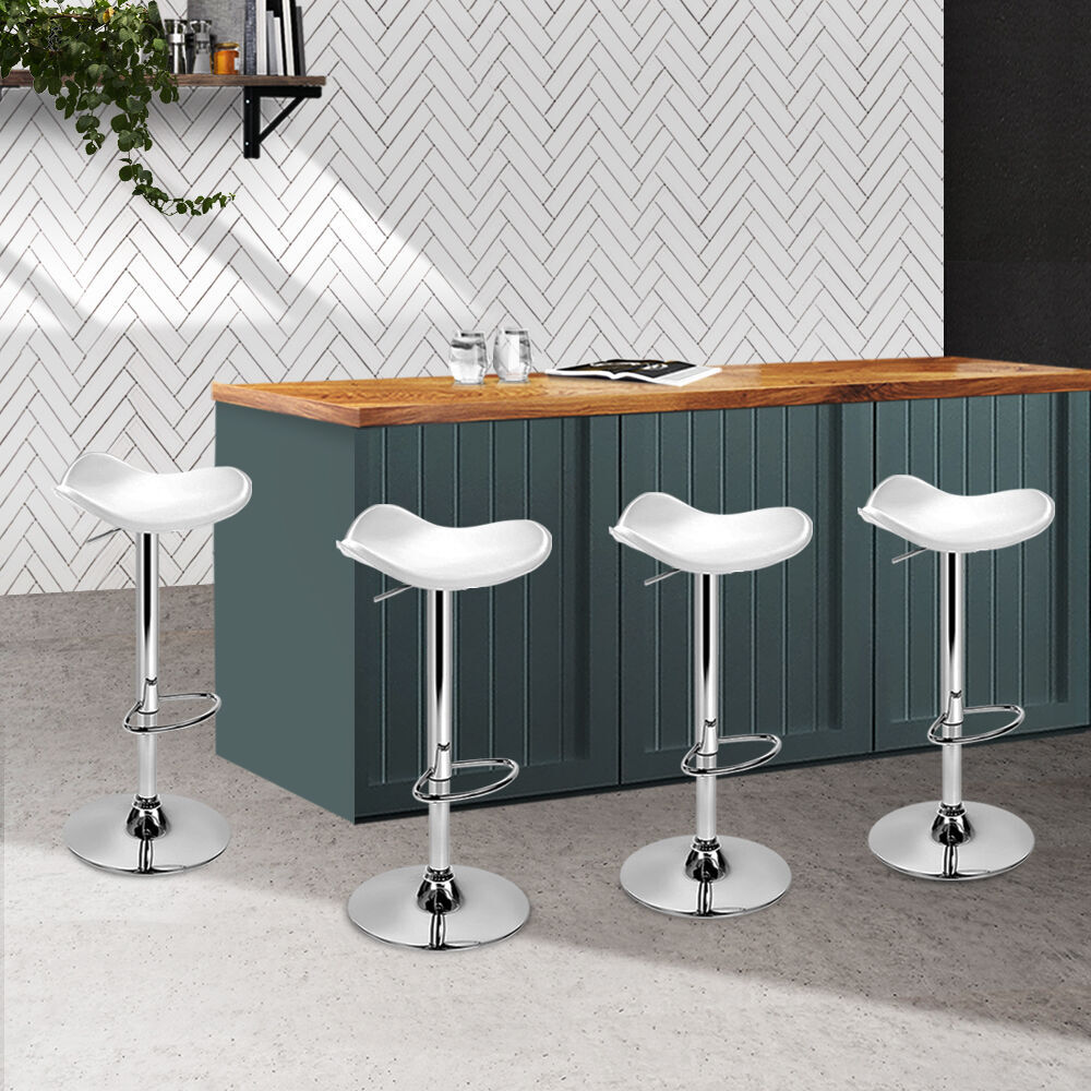 4x Bar Stools Leather Gas Lift Chair White Price