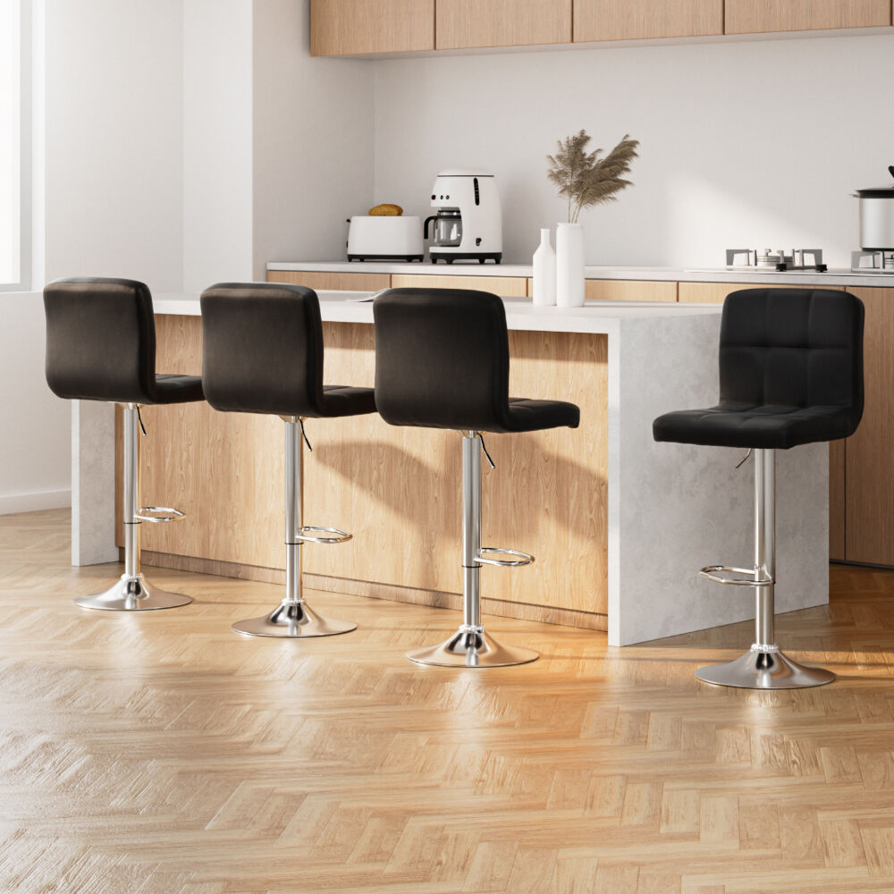 Artiss 4x Bar Stools Leather Gas Lift Black Price