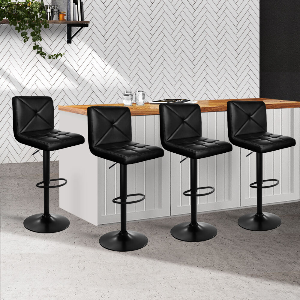 4x Bar Stools Gas Lift Leather Chair Black Price