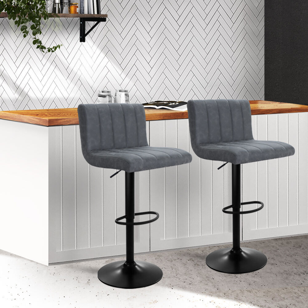 2x Bar Stools Vintage Leather Gas Lift Grey Price