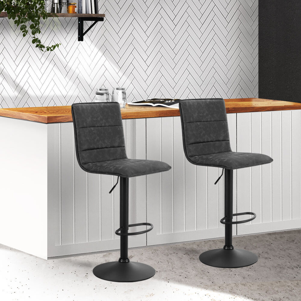 2x Bar Stools Gas Lift Vintage Leather Grey Price