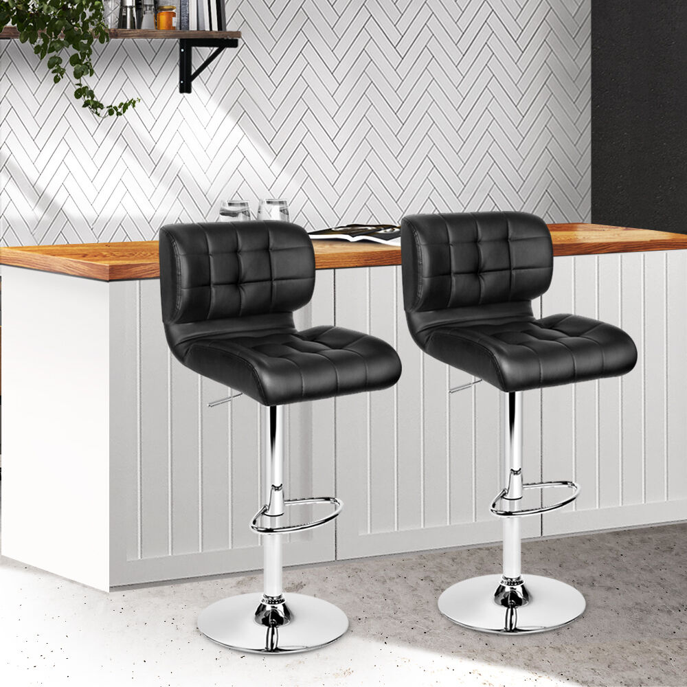 Artiss 2x Bar Stools Gas Lift Leather Padded Stool Black Price