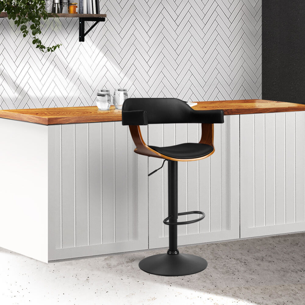 Bar Stools Gas Lift Leather w/Armrest All Black Price