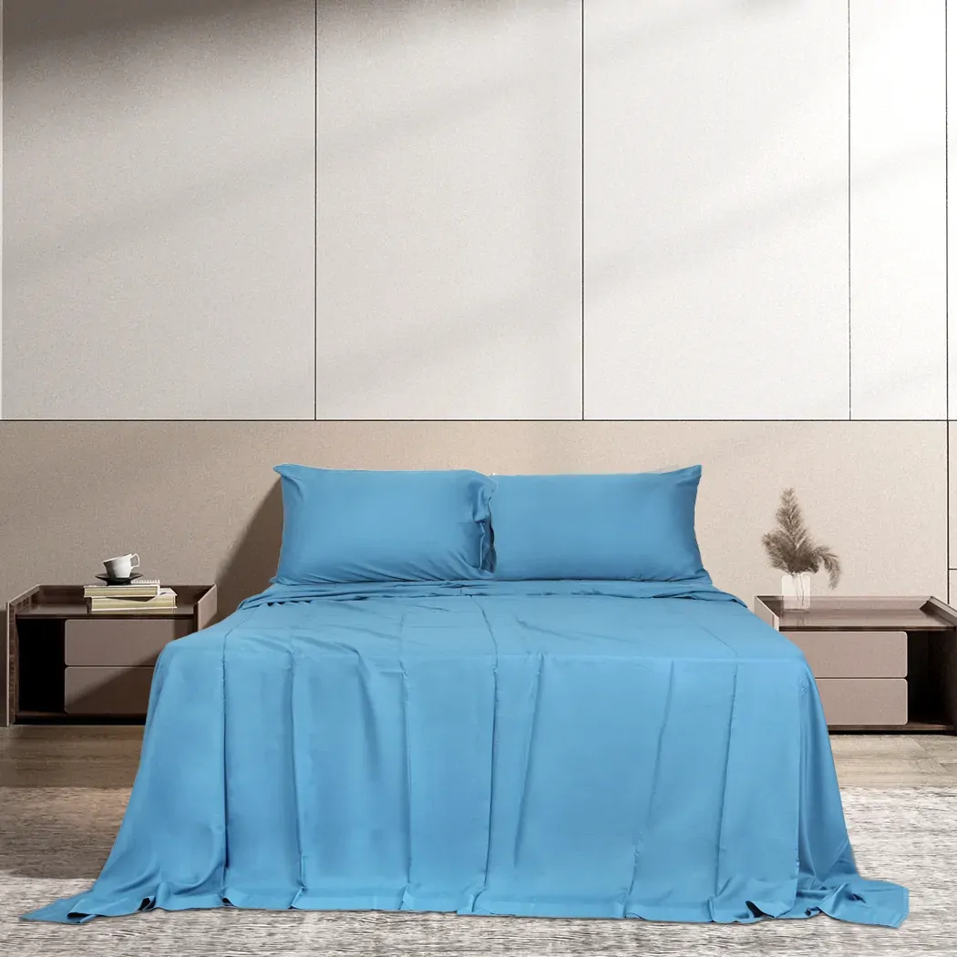 4pcs Double Size 100% Bamboo Bed Sheet Set in Blue Colour Price