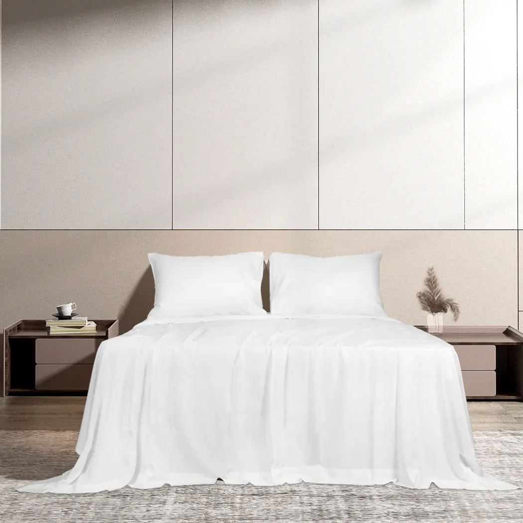 4pcs Double Size 100% Bamboo Bed Sheet Set in White Colour Price