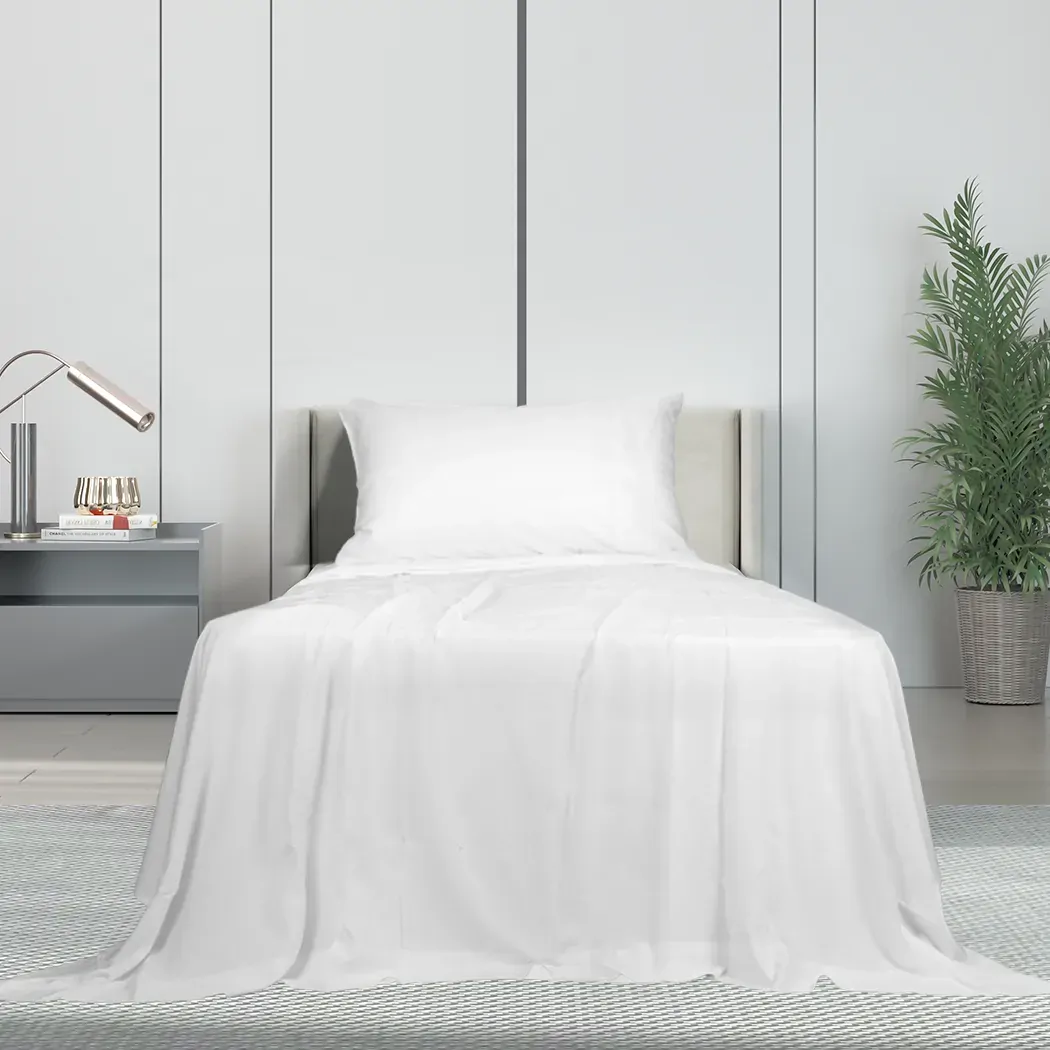 3pcs sinigle size 100% bamboo bed sheet set in white colour single Price