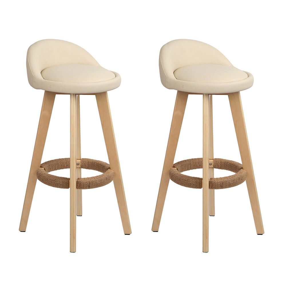 Artiss 2x Bar Stools Padded Leather Wooden Beige Price