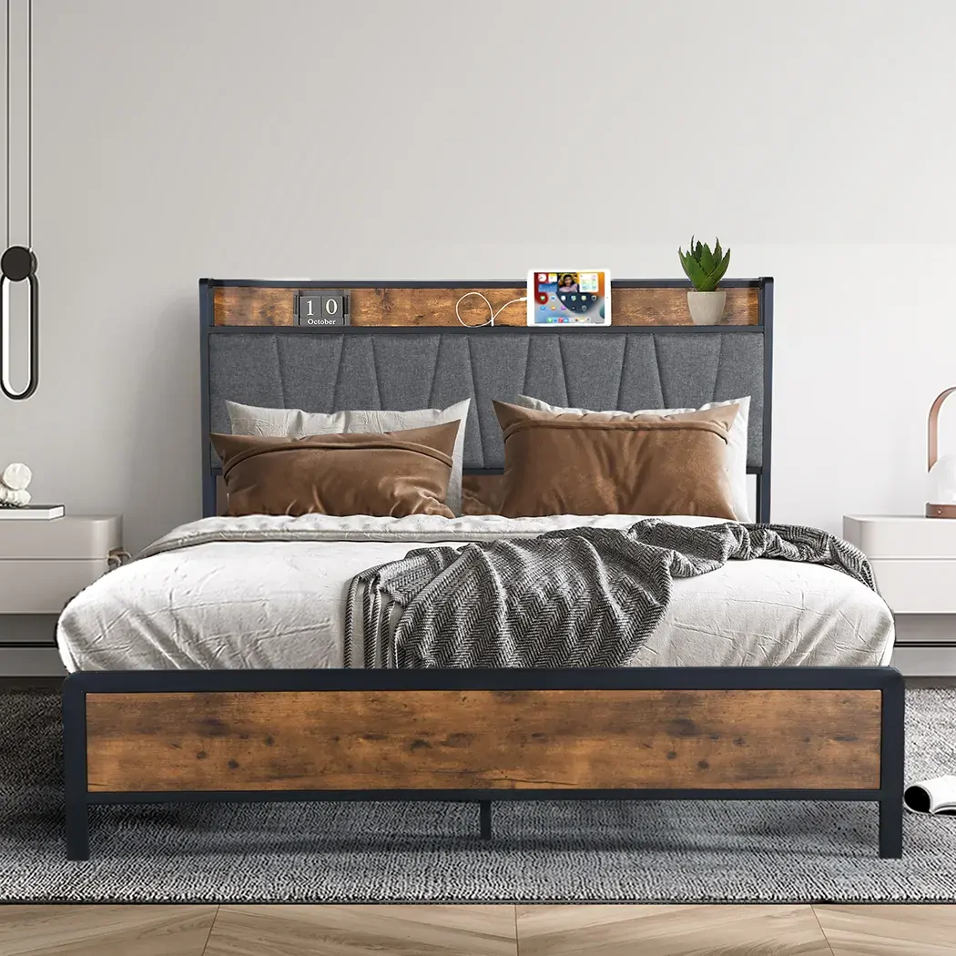 queen bed frame tufted headboard usb charge Price