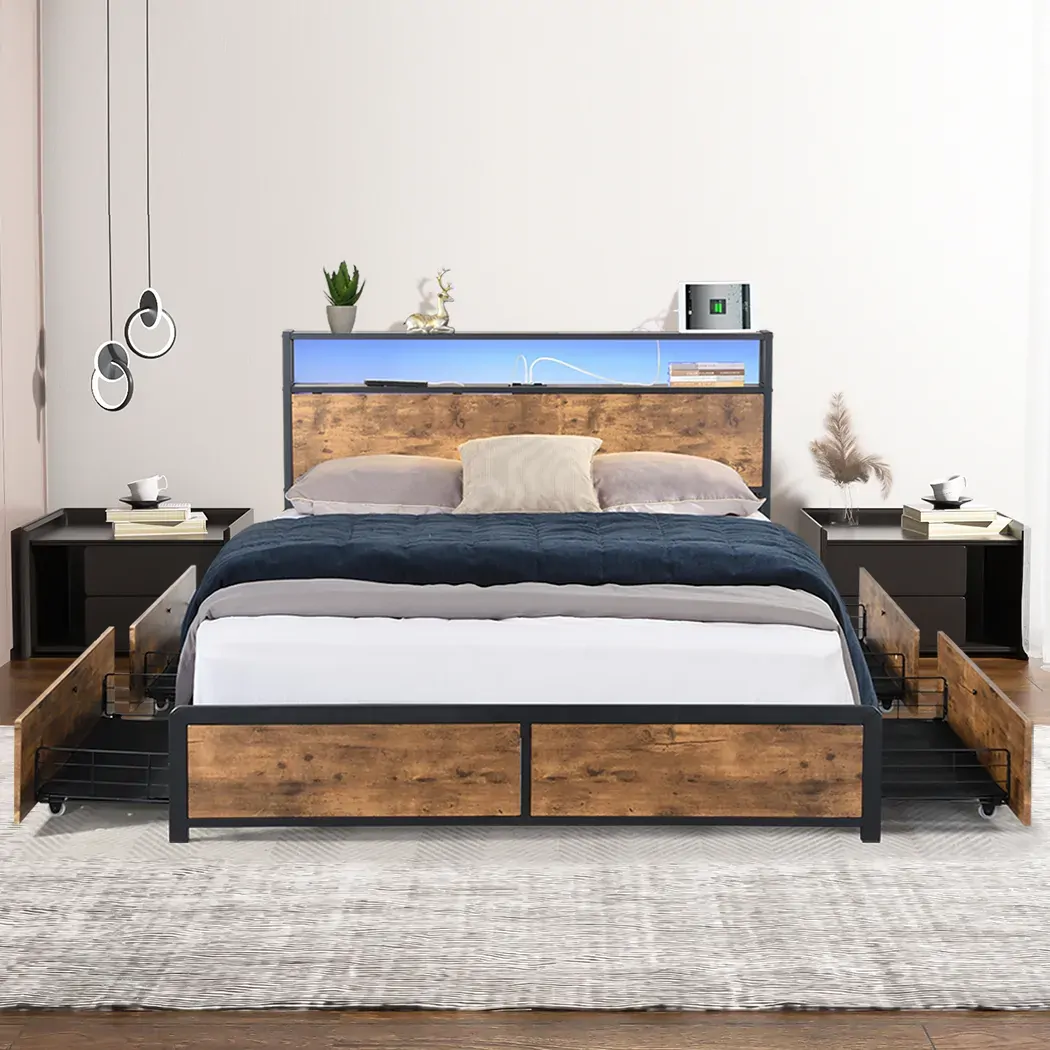 Queen Bed Frame RGB LED 4 Drawers USB Price