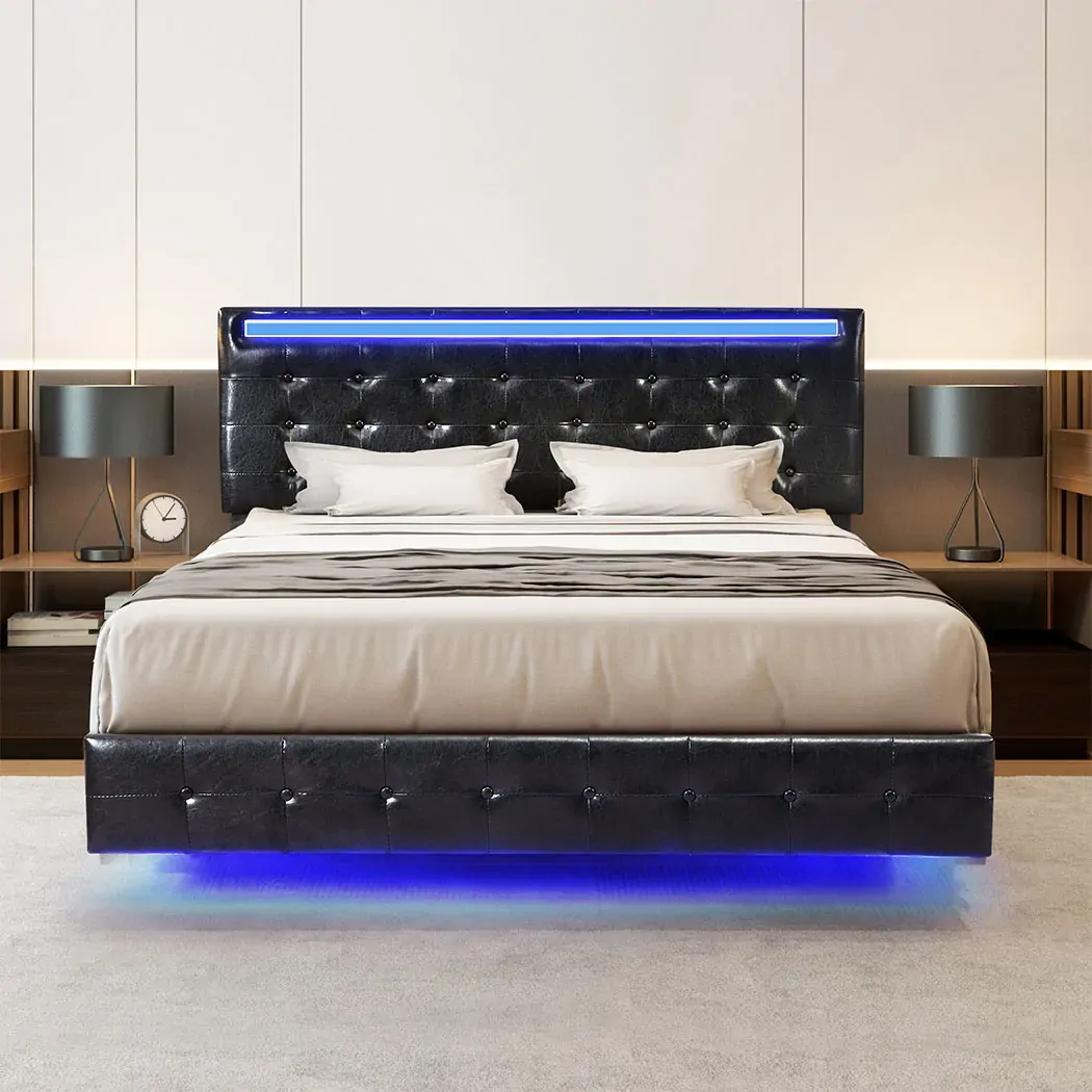 Levede Floating Bed Frame Double with Headboard LED Lights Mattress Base Price