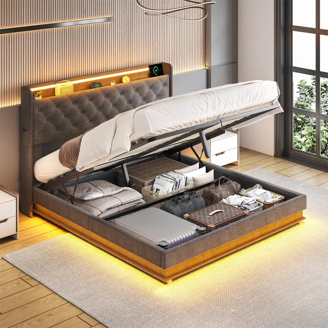 levede queen bed frame gas lift led light Price