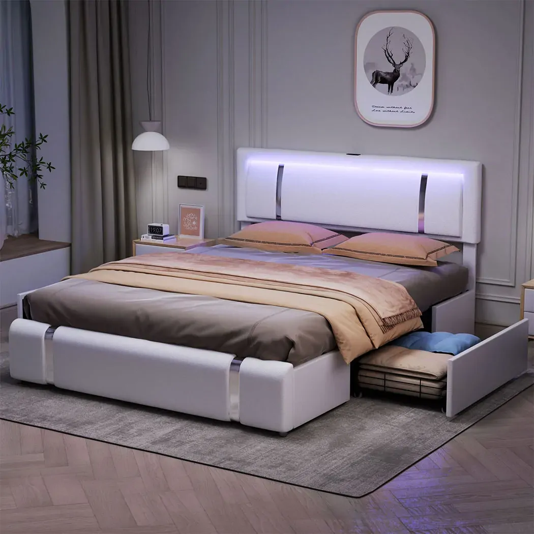levede double bed frame with adjustable headboard white Price