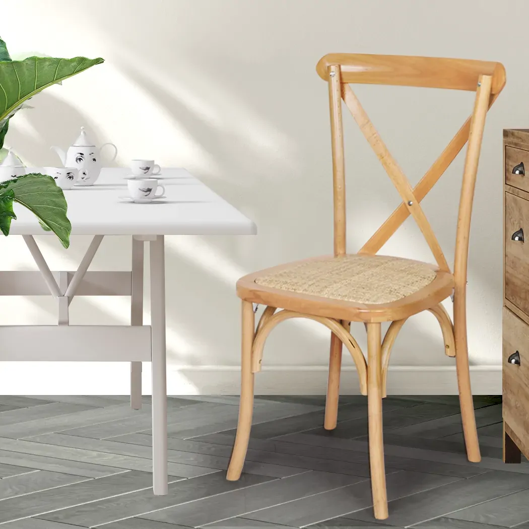 2x dining chairs kitchen table chair natural wood rattan seat cafe lounge Price