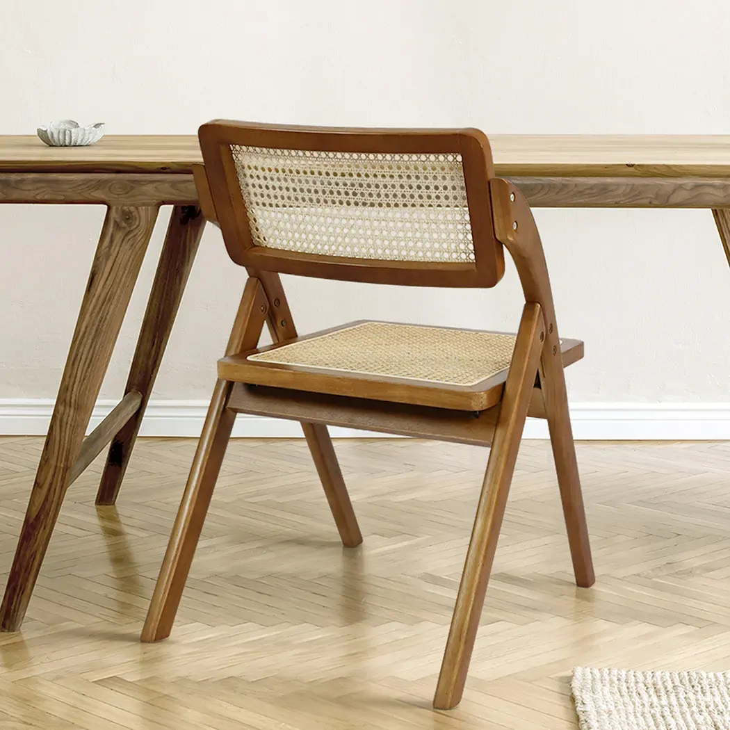 2x foldable rattan dining chairs walnut Price