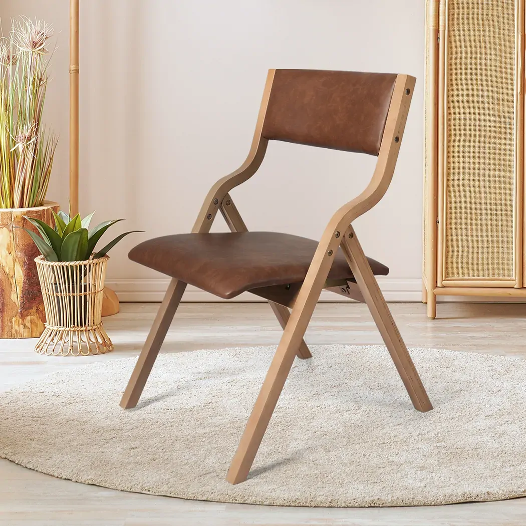 2x dining chairs foldable pu brown Price