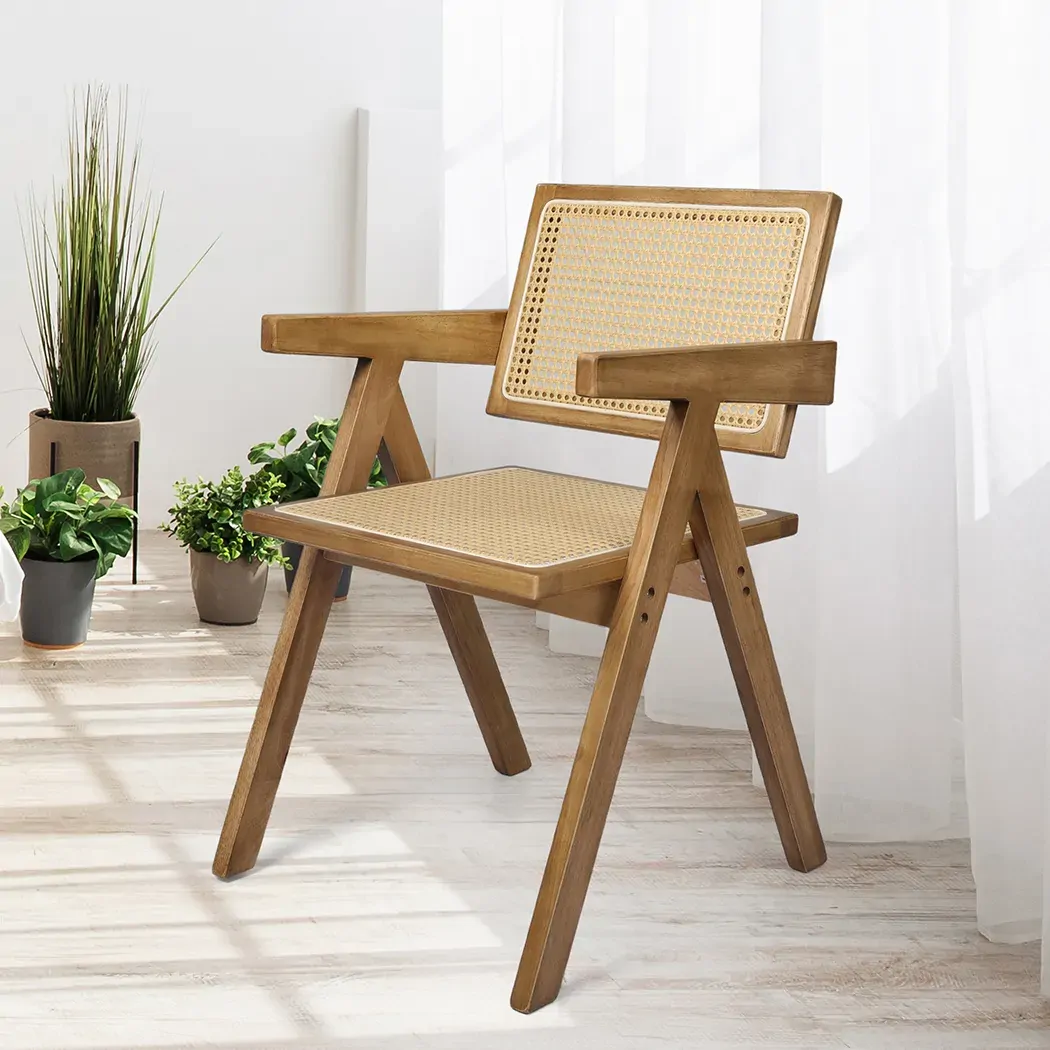 1x dining chair solid wood rattan natural Price