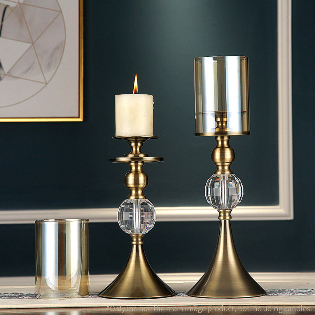 37cm 34cm glass candle holder candle stand glass metal with candle set Price