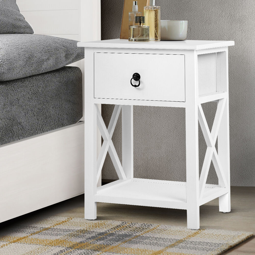2 X Bedside Table 1 Drawer with Shelf - EMMA White Price