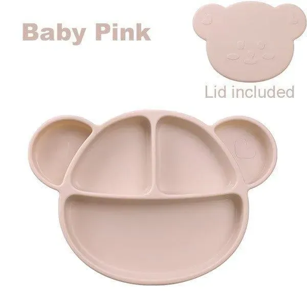 Bear Silicone Suction Food Plate with Silicone Lid Chocolate Brown Price