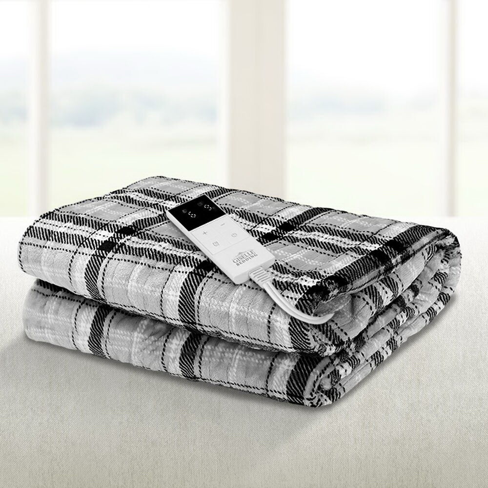 Bedding Electric Throw Rug Flannel Snuggle Blanket Washable Heated Grey and White Checkered Price