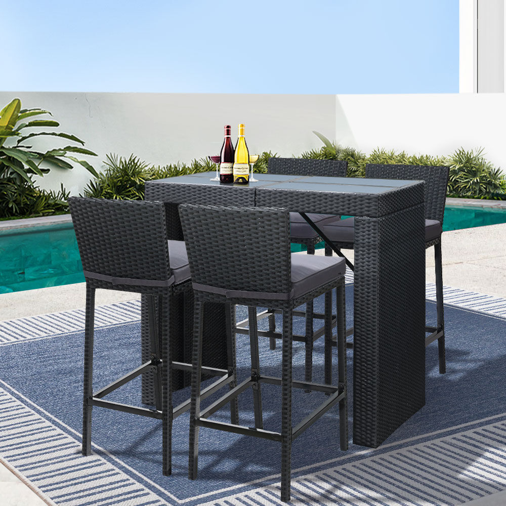 5-Piece Outdoor Bar Set Dining Table Stools Wicker Patio Setting Price