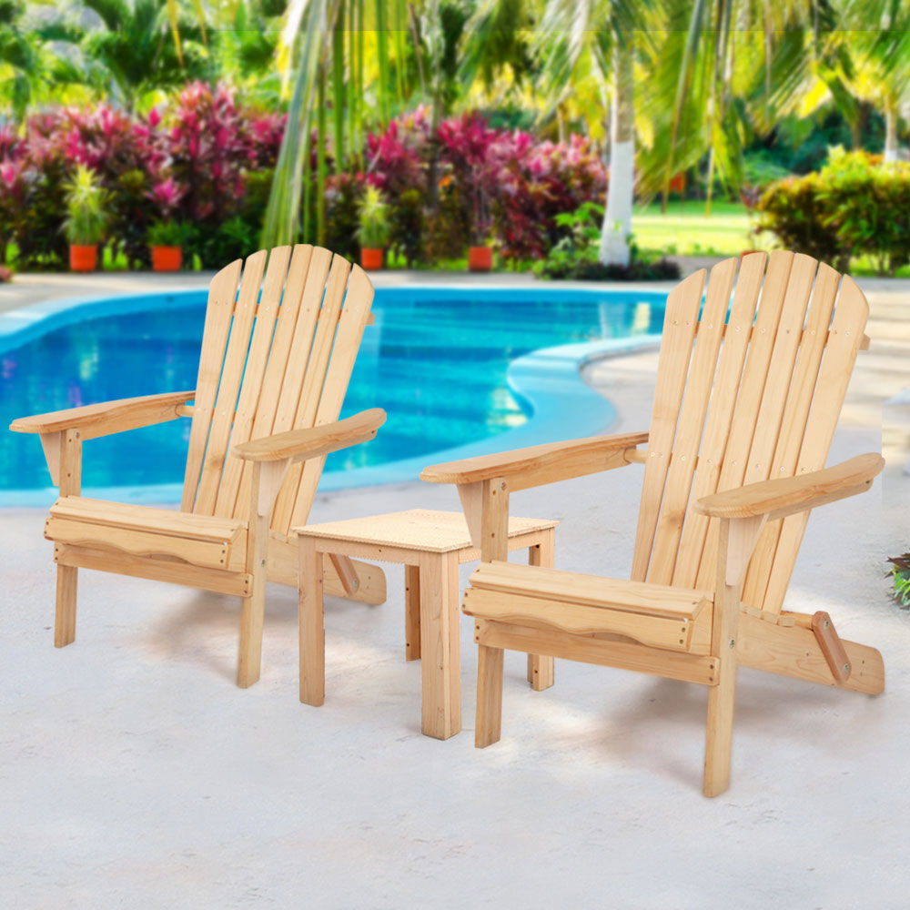 Gardeon 3PC Adirondack Outdoor Table and Chairs Wooden Foldable Beach Chair Natural Price