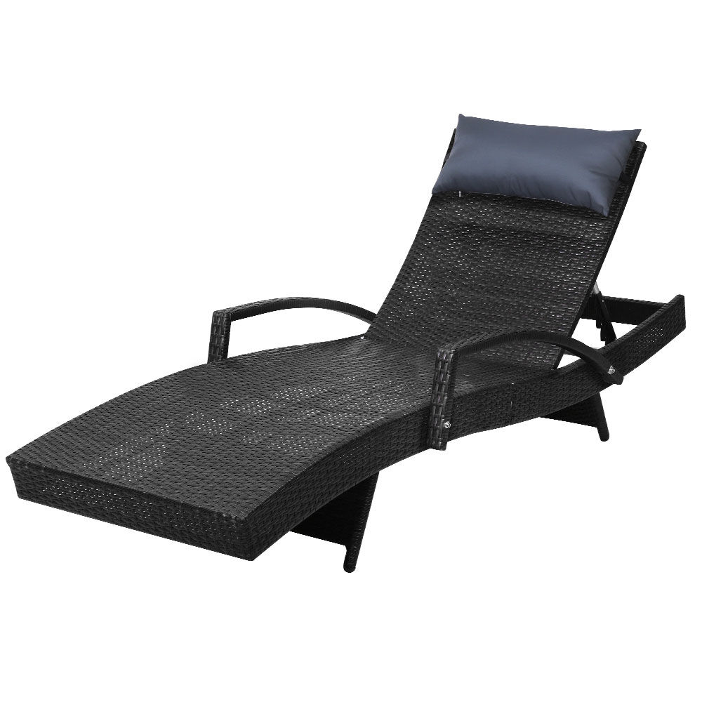 Gardeon Sun Lounge Wicker Lounger Outdoor Furniture Beach Chair Armrest Adjustable Black Price