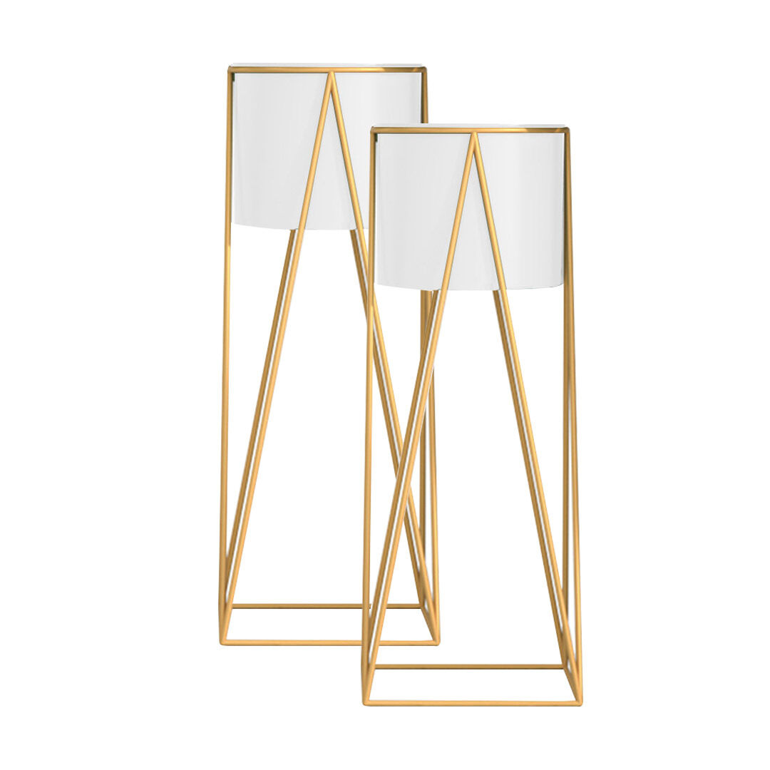 4x 50cm gold metal plant stand with black flower pot holder corner shelving rack indoor display Price